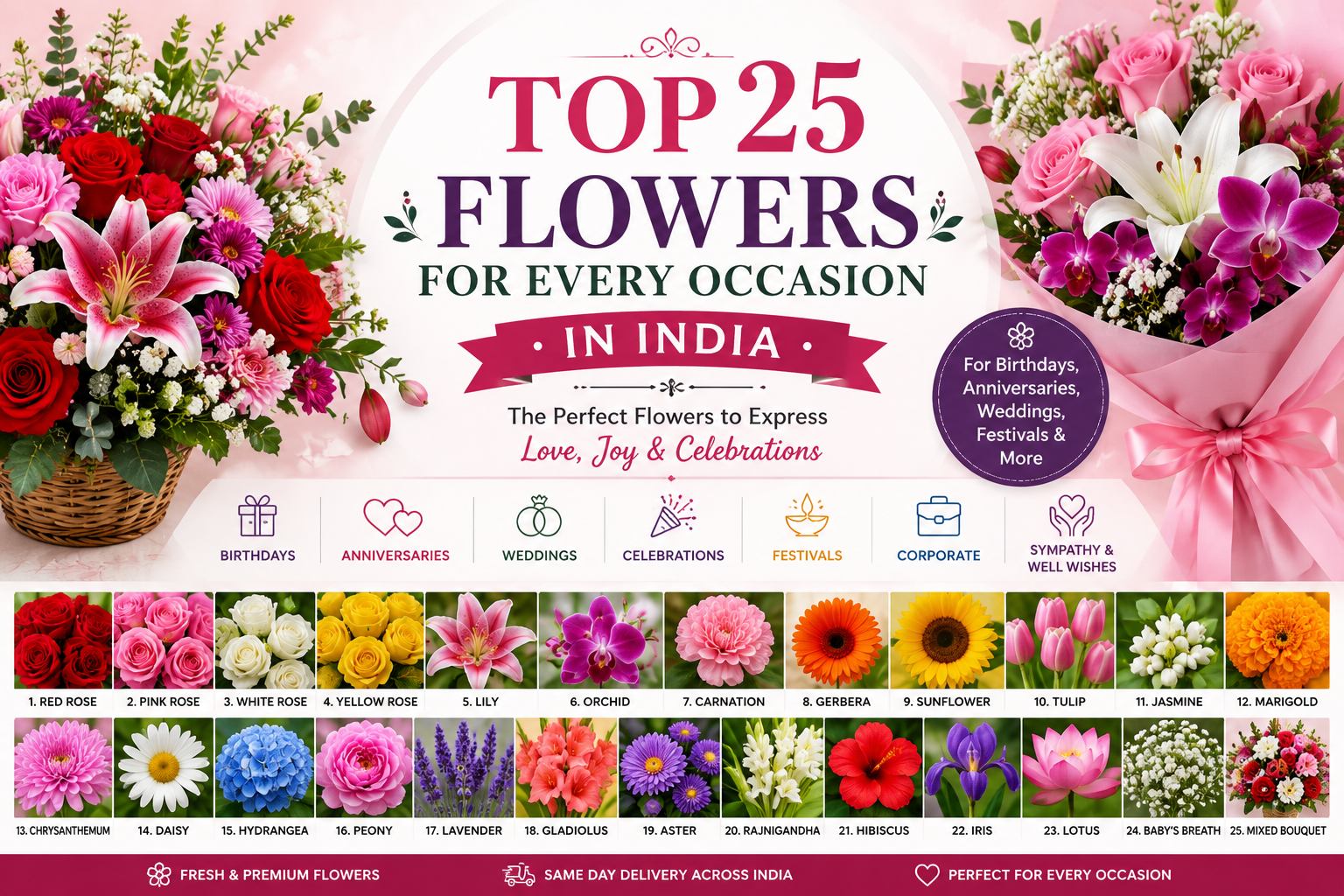 Top 25 Flowers for Every Occasion in India: The Perfect Flowers for Birthdays, Anniversaries, Weddings & Celebrations
