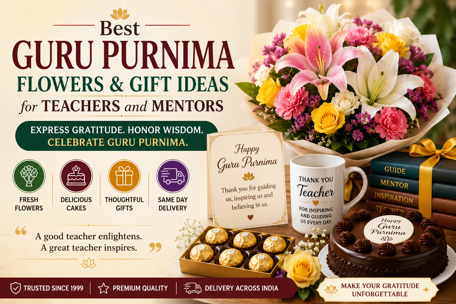 Best Guru Purnima Flowers & Gift Ideas for Teachers and Mentors