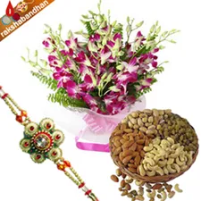 Rakhi with Flowers N Dryfruits
