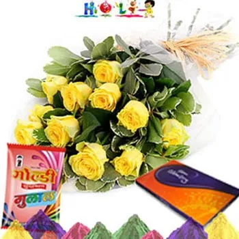 Yellow Roses N Celebration-Holi