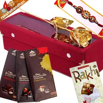 Rakhi-Golden Rose with Bournville Chocolates