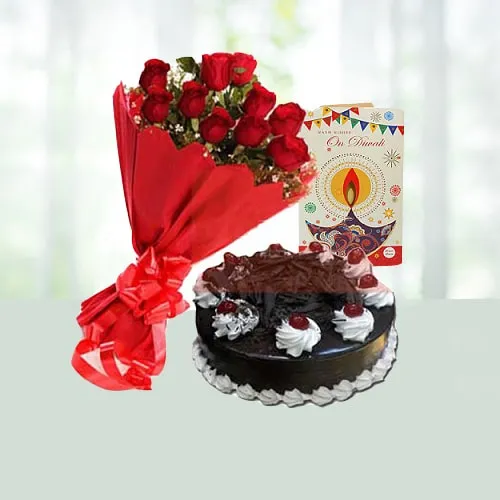 Diwali Wishes with Roses N Cake