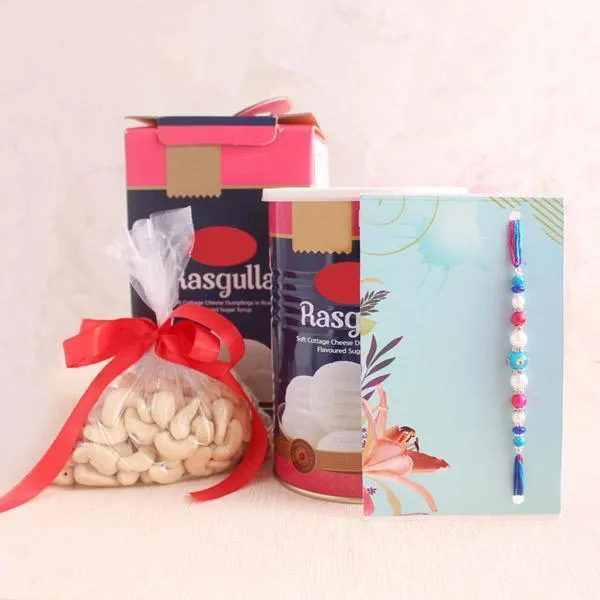 Designer Rakhi and Rasgulla Hamper
