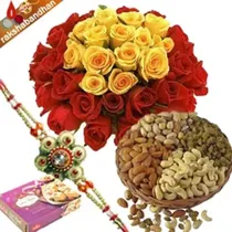 Rakhi Flower with 500gms Dryfruits Soan Papdi