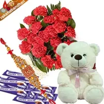Rakhi With Carnations Chocolates Teddy