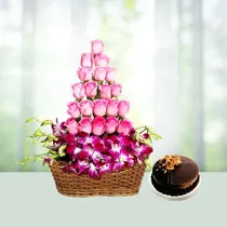 Orchids Roses N Cake Combo