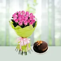 Peach Roses N Cake Combo