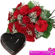 Red Roses n Heartshape Cake