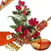Rakhi with Flowers Dryfruits and Sweets