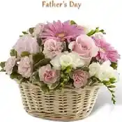 Basket arrangement of 15 pink and white flowers