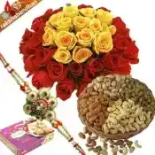 Rakhi Flower with 500gms Dryfruits Soan Papdi