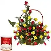 Janmashtami Roses Basket with Rasgulla