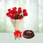 Rose Bouquet N Chocolate Cake