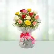 Flowers Bouquet of Red White Yellow Roses