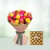 Flowers Bouquet of 25 Red Roses 24 Pcs ferrero rocher