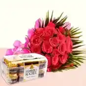 Dark Pink Roses and Ferrero Rocher Combo