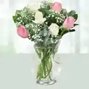 Roses and Million Star in Hurricane Vase