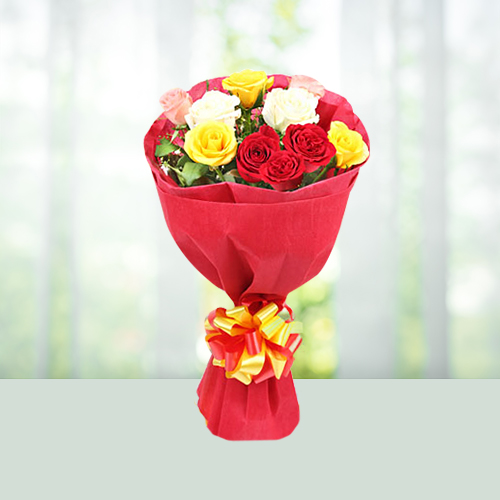 Send 10 mix Rose Flowers bouquet Online in India | Phoolwala