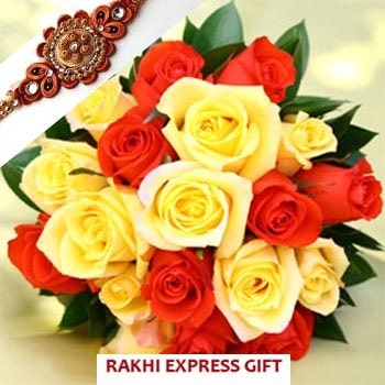 Rakhi with Red and Yellow Roses