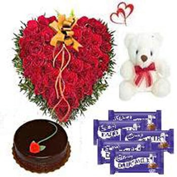 V Day- 40 Roses Heart Shape Hamper