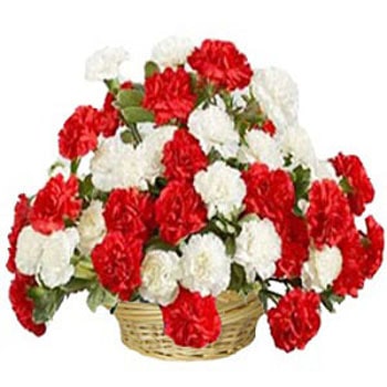 30 Red n White Carnations Basket - Valentine Gifts to India