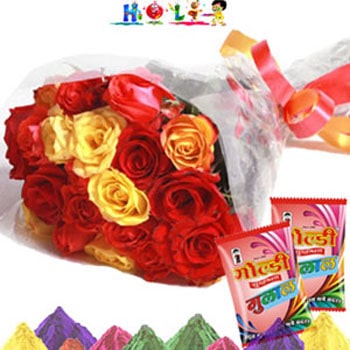 Holi Gift-Red N Yellow Roses 