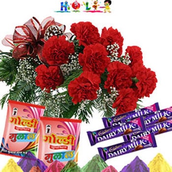 Red Carnations N Chocolates-Holi 