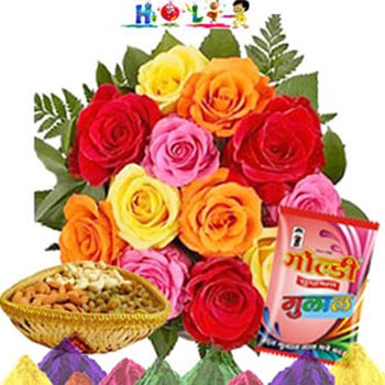 Order Holi Gift-Mix Roses N Dryfruits Online