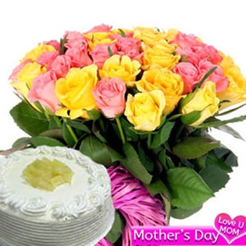 Order 50 Roses with Cake Online