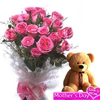 Pink roses n teddy combo 