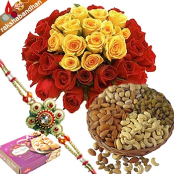 Rakhi Flower with 500gms Dryfruits Soan Papdi 