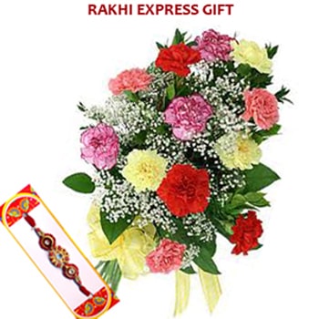 Rakhi with Mix Carnations Sameday