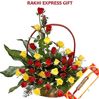 Rakhi with Basket of Rose Sameday 