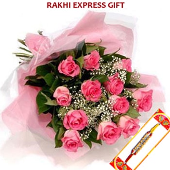 Pink Roses with Rakhi Sameday 