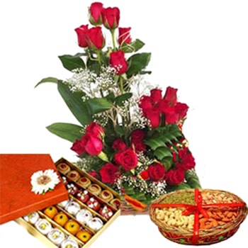 Janmashtami Wishes with Flowers Dryfruits and Sweets