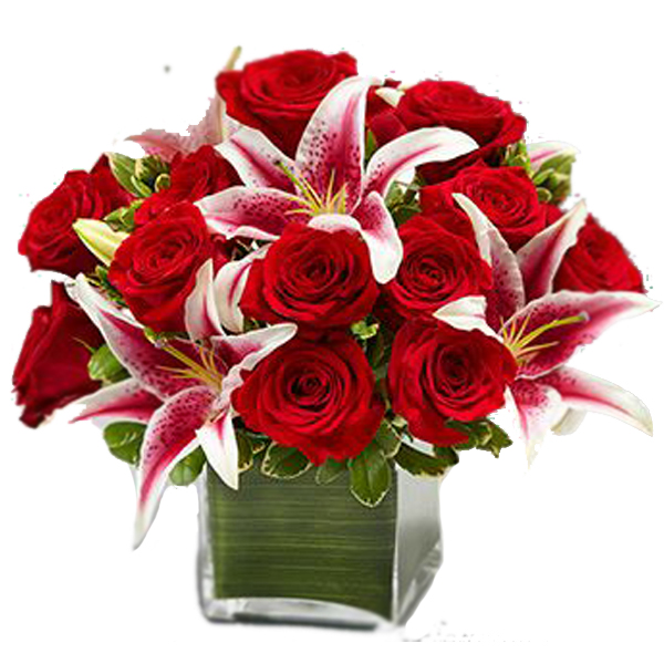US-Rose-Lilly Cube Bouquet