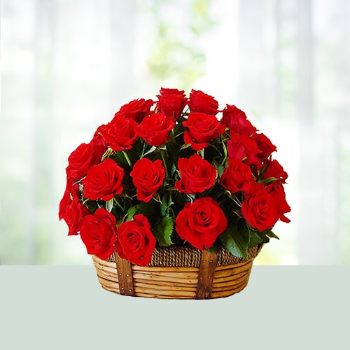 Basket of Crimson Red Roses 