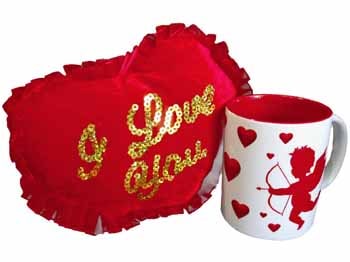 Cupid Mug with I love you cushion