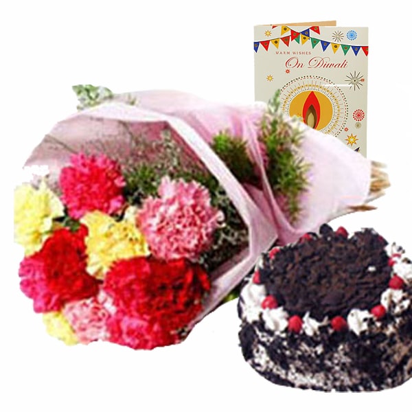 Diwali Wish with Carnations N Cake