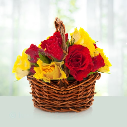 Flowers Basket of Red and Yellow Roses