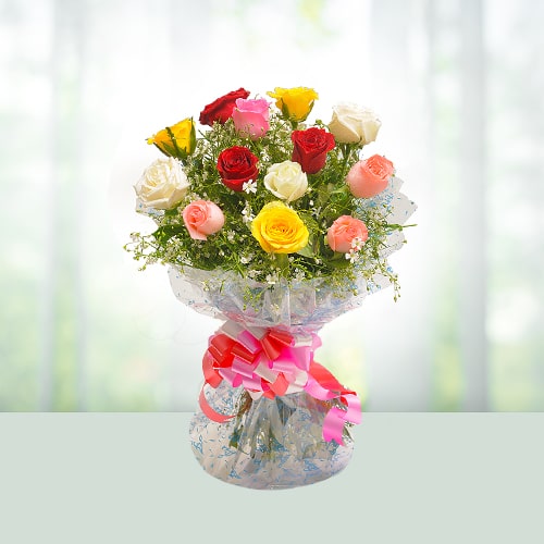 Order Flowers Bouquet of Red White Yellow Roses Online
