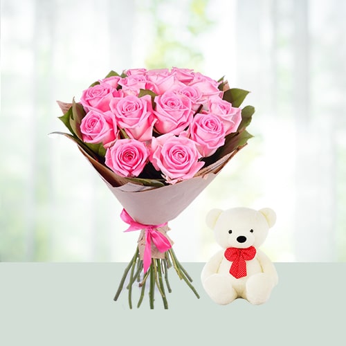 Flowers Bouquet With Teddy Combo