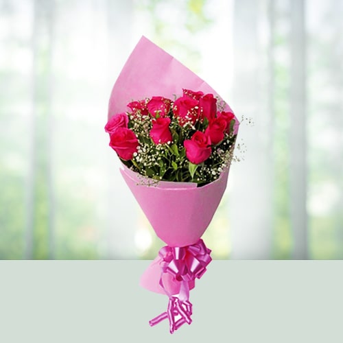 Order 10 Pink Roses Flowers Bouquet Online