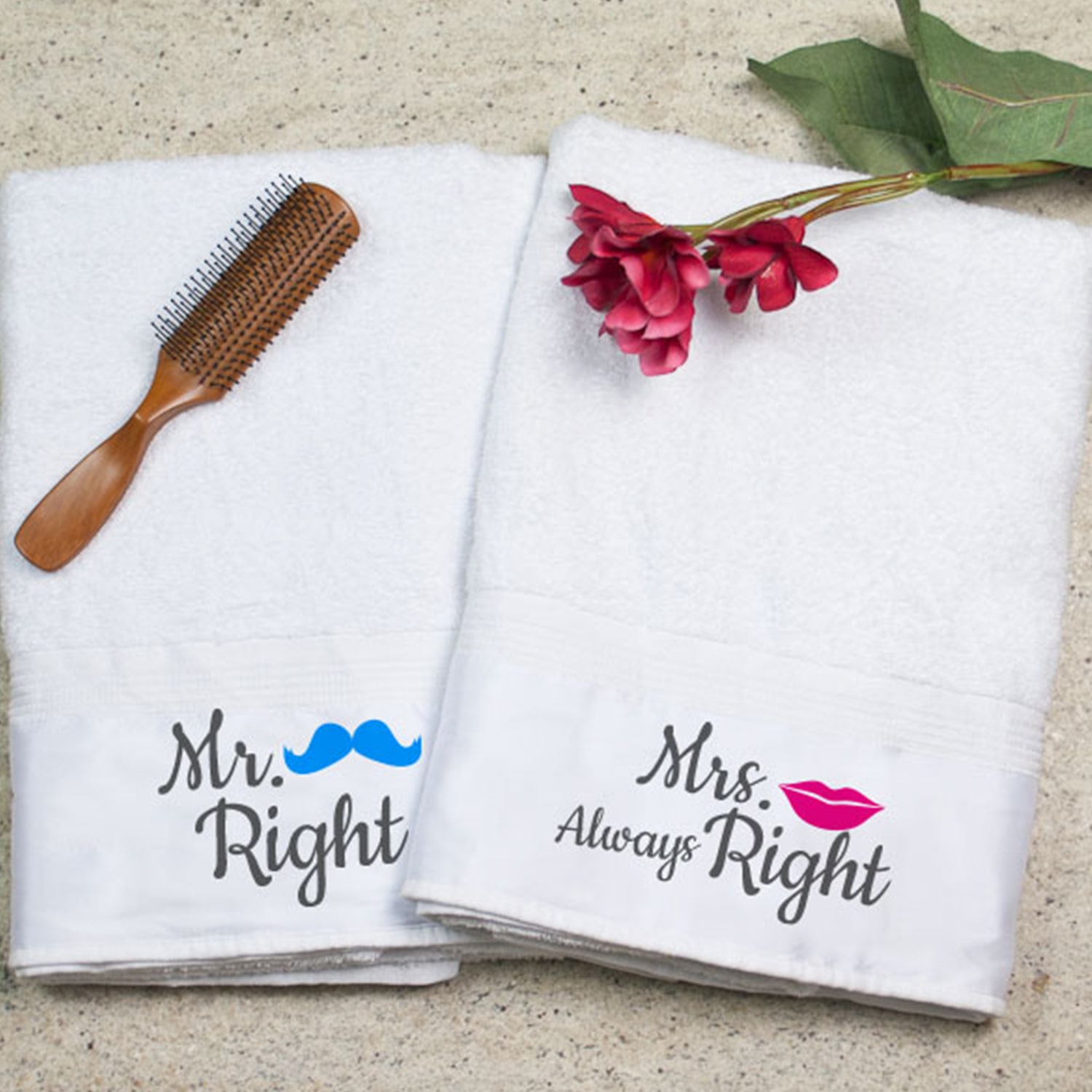 Mr and Mrs Right Personalized Bath Towel