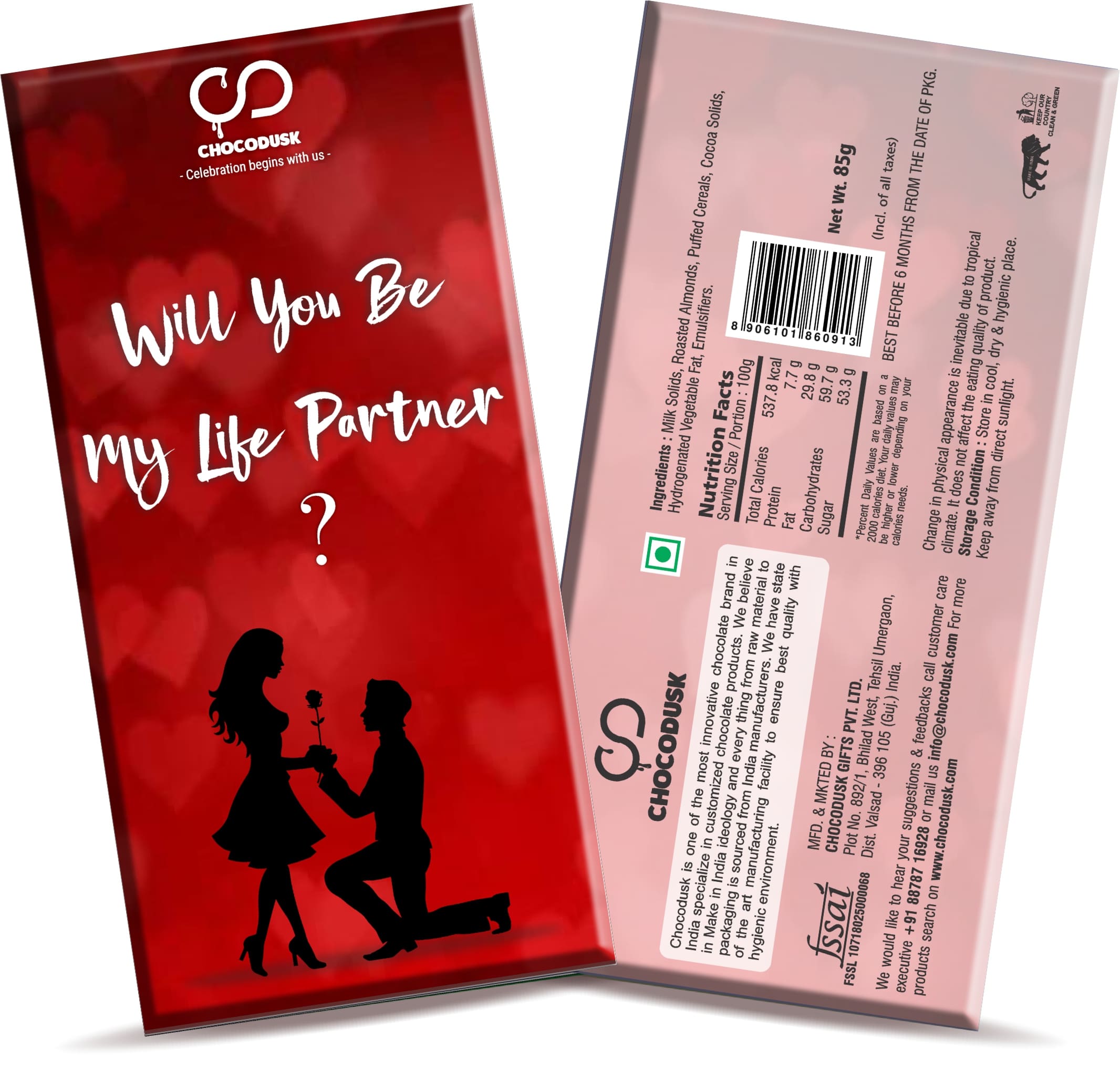 Will You Be My Life Partner (Red) Chocolate Bar, 85 gram ,Set Of 2