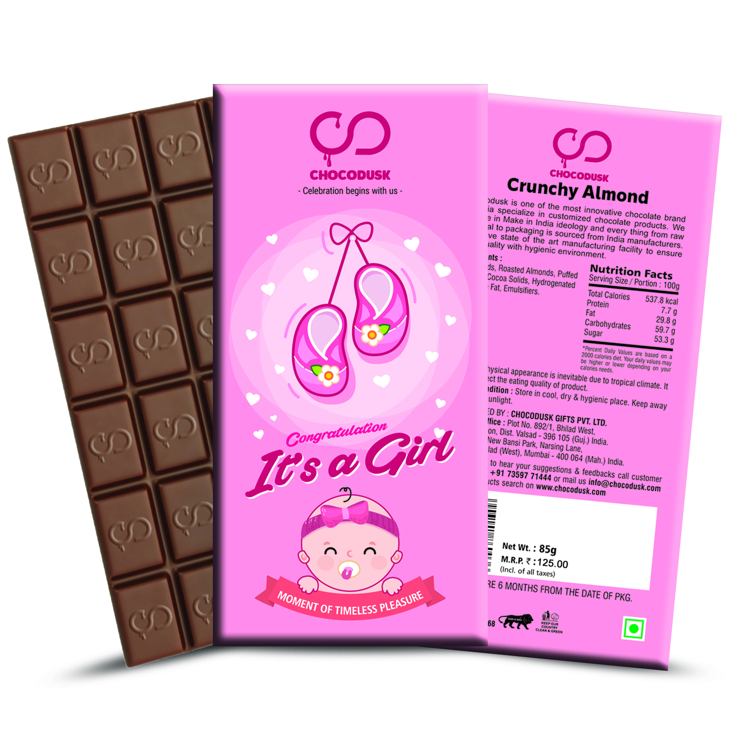 Congrulation It's a Girl (Pink) Chocolate Bar,Set Of 2
