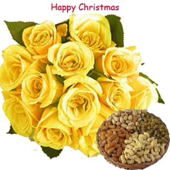 Yellow Roses with Dryfruits on X-Mas 