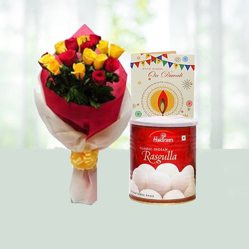 Diwali Wish with Rasgulla n Flowers