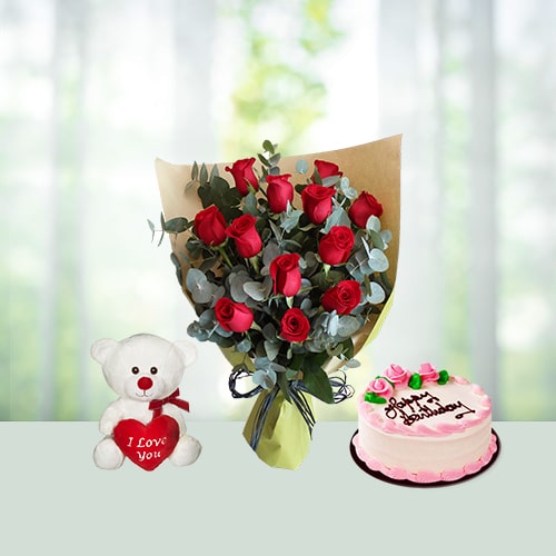 Flowers Cake Teddy Combo Online