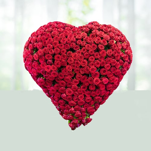 100 Red Roses Heart Shaped Arrangement for Valentine Day Gifts to India 